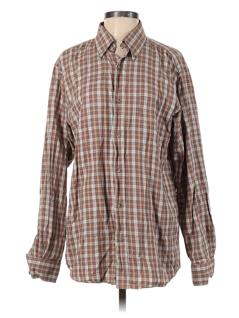 Eddie Bauer Men's Brown Plaid Button-Down Shirt